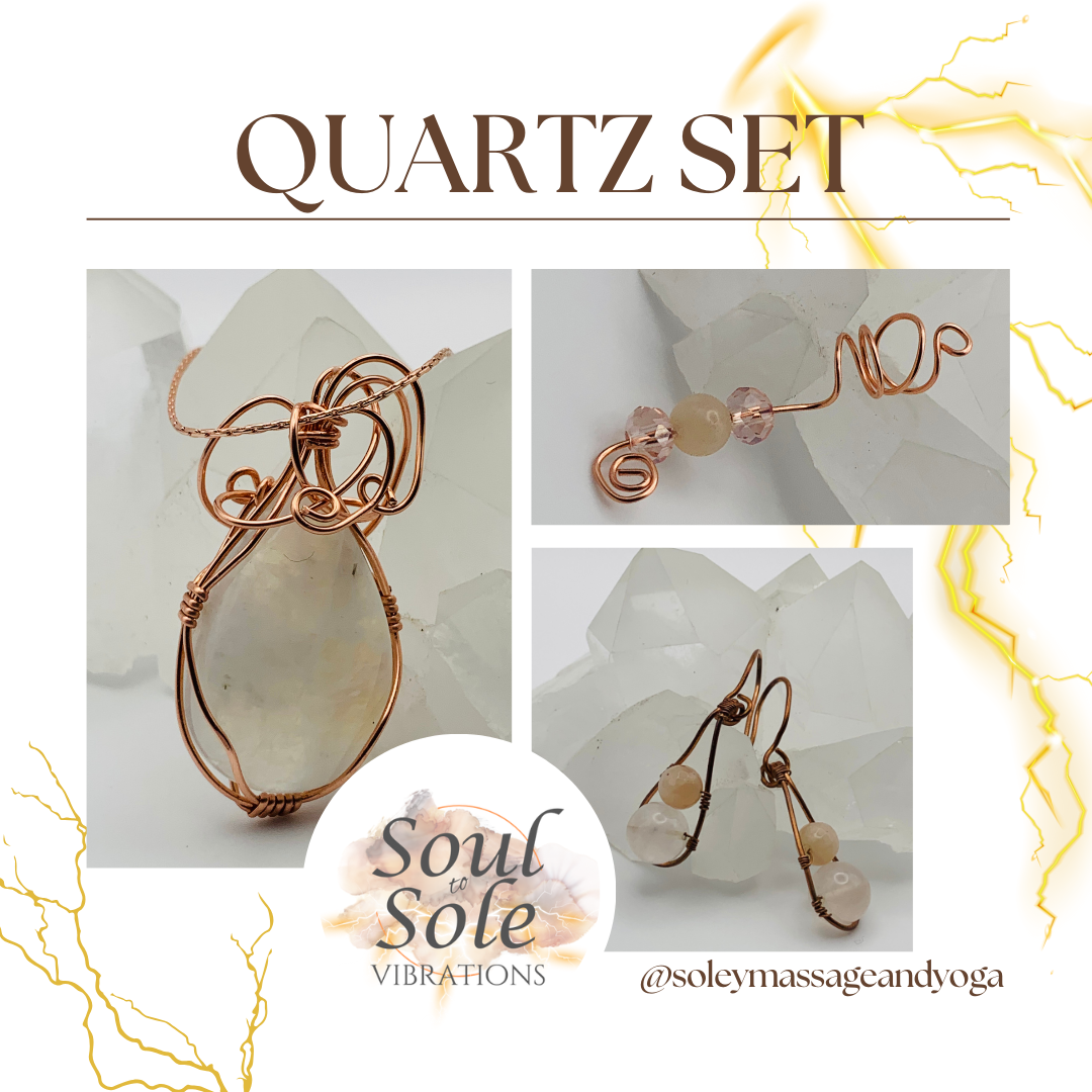 Quartz set. Wire wrapped necklace, earrings, ear cuff