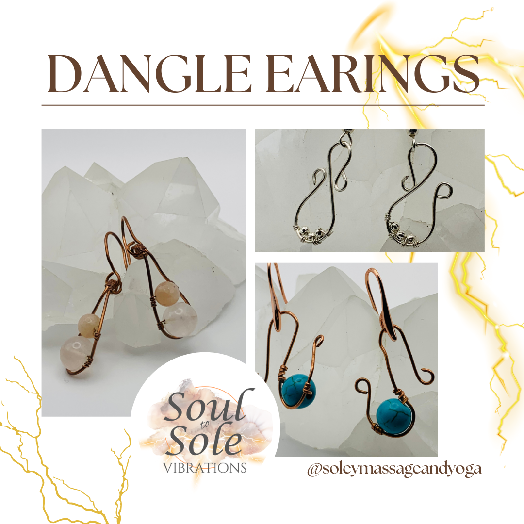 Dangle earrings. Wire wrapped with gemstones