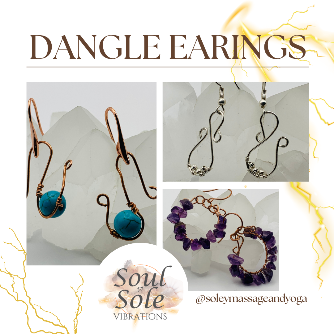 Dangle earrings. Wire wrapped with gemstones